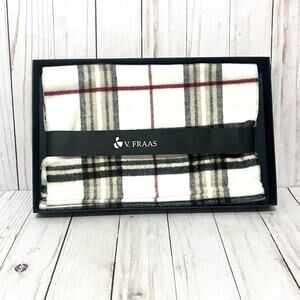 Cashmink By V. FRAAS Beige Gold Black Plaid Women’s Scarf Quiet Luxury With Box